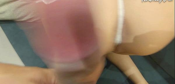  Busty blonde decides to give her lucky friend a blowjob while moaning and then lets him fuck her perfect ass.